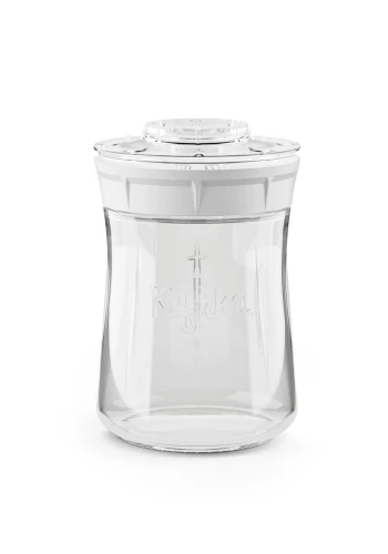 Szklany fermenter Kefirko o pojemności 900 ml z białą nakrętką – praktyczny słoik do przygotowywania domowego kefiru i napojów fermentowanych. Wysokiej jakości pojemnik z wbudowanym systemem filtracji, idealny do codziennej fermentacji w domu.webp