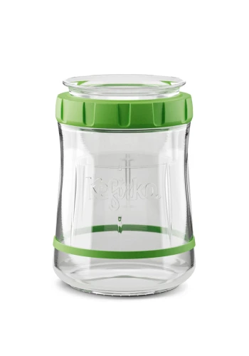 Szklany pojemnik do fermentacji, fermentator Kefirko 900 ml z zieloną nakrętką, słoik do przygotowywania kefiru, zakwasu chlebowego, jogurtu i innych fermentowanych produktów w domu