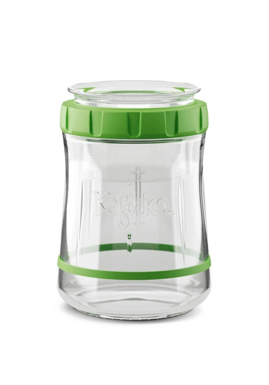 Szklany pojemnik do fermentacji, fermentator Kefirko 900 ml z zieloną nakrętką, słoik do przygotowywania kefiru, zakwasu chlebowego, jogurtu i innych fermentowanych produktów w domu