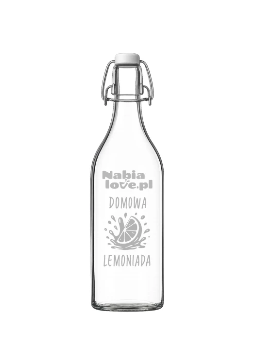 Szklana butelka z pokrywką na zatrzask o pojemności 1000 ml. Idealna do domowej lemoniady, mleka, wody. Przechowuj napoje w stylowej szklanej butelce z grawerem