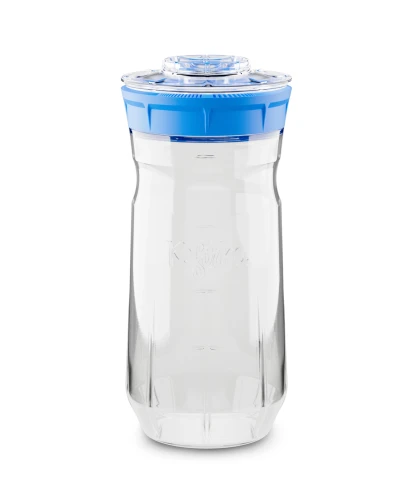 Szklany słoik Kefirko 1,4 l do przygotowywania domowego kefiru – pojemnik z niebieską nakrętką typu strainer, idealny do fermentacji mleka i ziaren kefiru. Praktyczny zestaw do robienia zdrowego, naturalnego kefiru w domu