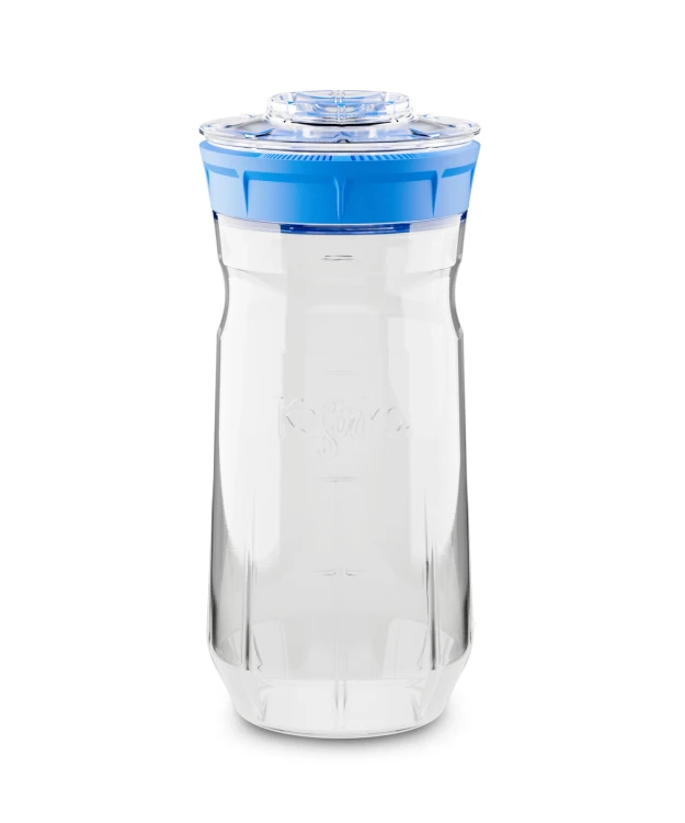 Szklany słoik Kefirko 1,4 l do przygotowywania domowego kefiru – pojemnik z niebieską nakrętką typu strainer, idealny do fermentacji mleka i ziaren kefiru. Praktyczny zestaw do robienia zdrowego, naturalnego kefiru w domu