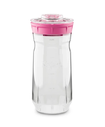Różowy szklany słoik Kefirko 1,4 l do przygotowywania domowego kefiru – pojemnik z nakrętką typu strainer, do fermentacji mleka i ziaren kefiru. Praktyczny zestaw do robienia zdrowego, naturalnego kefiru w domu