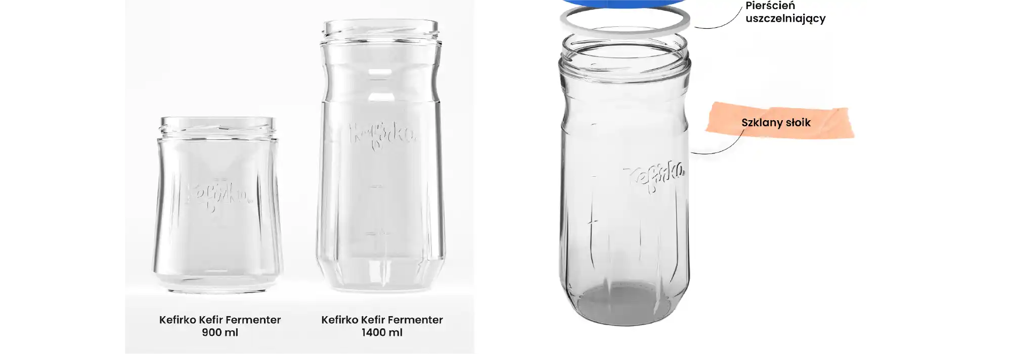 Szklany słoik do fermentera Kefirko 1400 ml.