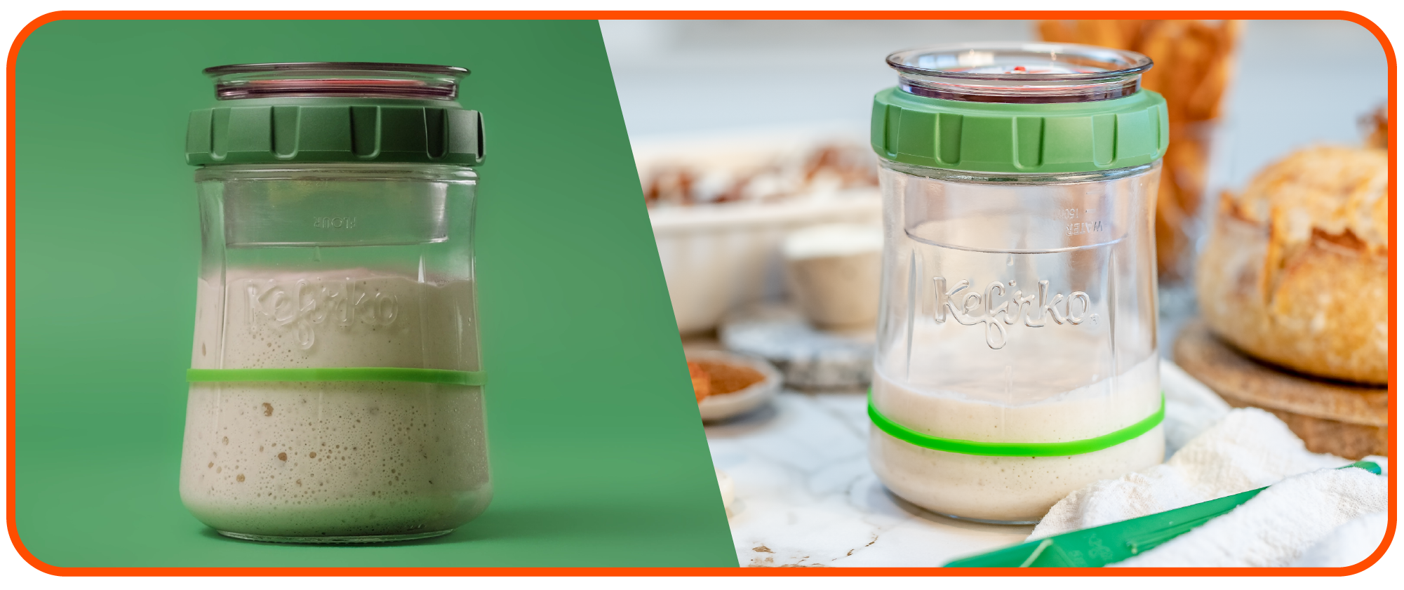 Kefirko o pojemności 900 ml to funkcjonalny pojemnik stworzony z myślą o domowej uprawie zakwasu chlebowego. Łączy w sobie trzy zastosowania: służy do fermentacji, precyzyjnego odmierzania składników oraz bezpiecznego przechowywania zakwasu. Solidne, szklane wykonanie sprzyja prawidłowemu rozwojowi kultur fermentacyjnych i pozwala łatwo kontrolować cały proces. Dzięki temu przygotowanie aromatycznego, domowego chleba staje się prostsze i bardziej przewidywalne.